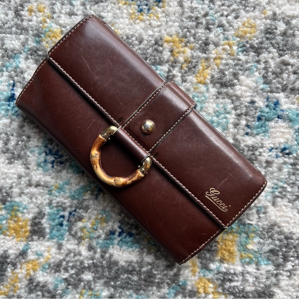Vintage Gucci Leather Wallet with Bamboo D-Ring